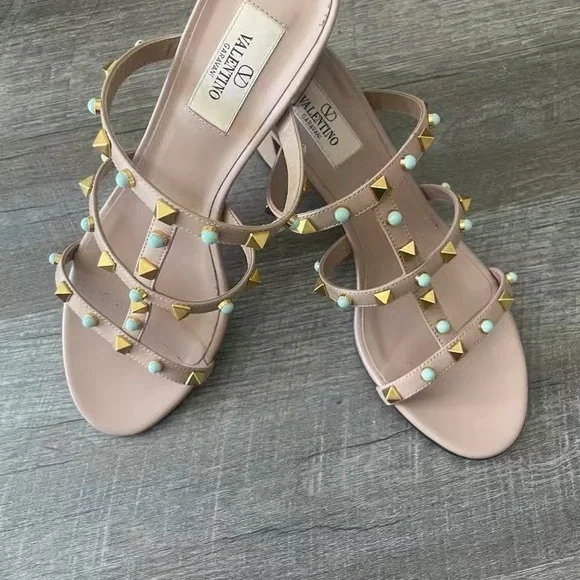Valentino Women's Sandals with Gold and Turquoise Studs - Picture 7 of 9